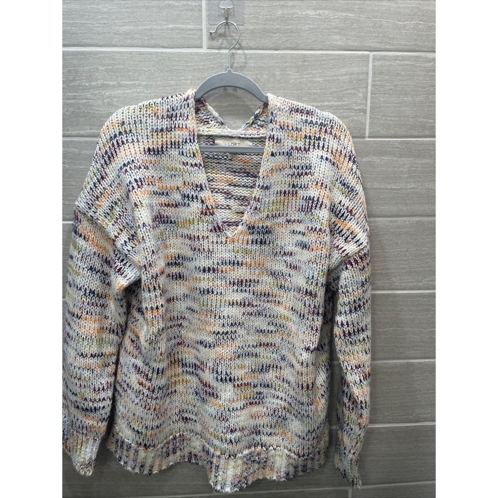 Loft Spacedye Oversized chunky knit sweater double V With Side Slits Women's XL